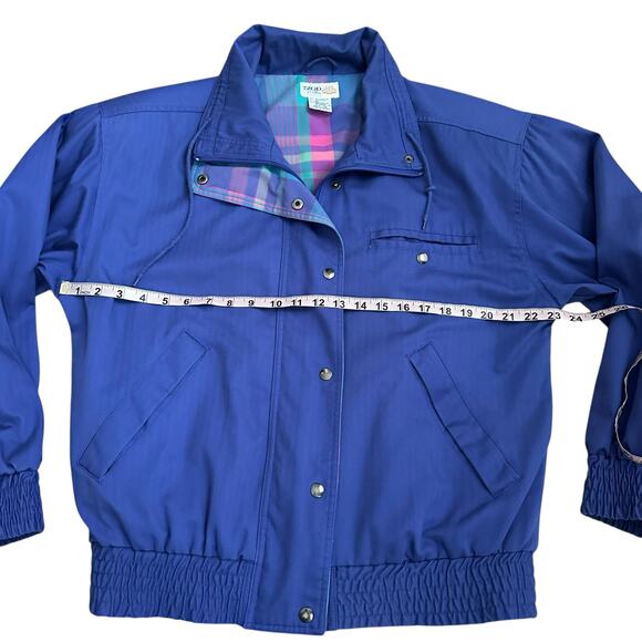 Vintage IZOD Club Women M Windbreaker Jacket Blue Plaid Lining 80s Preppy Retro - Picture 4 of 9